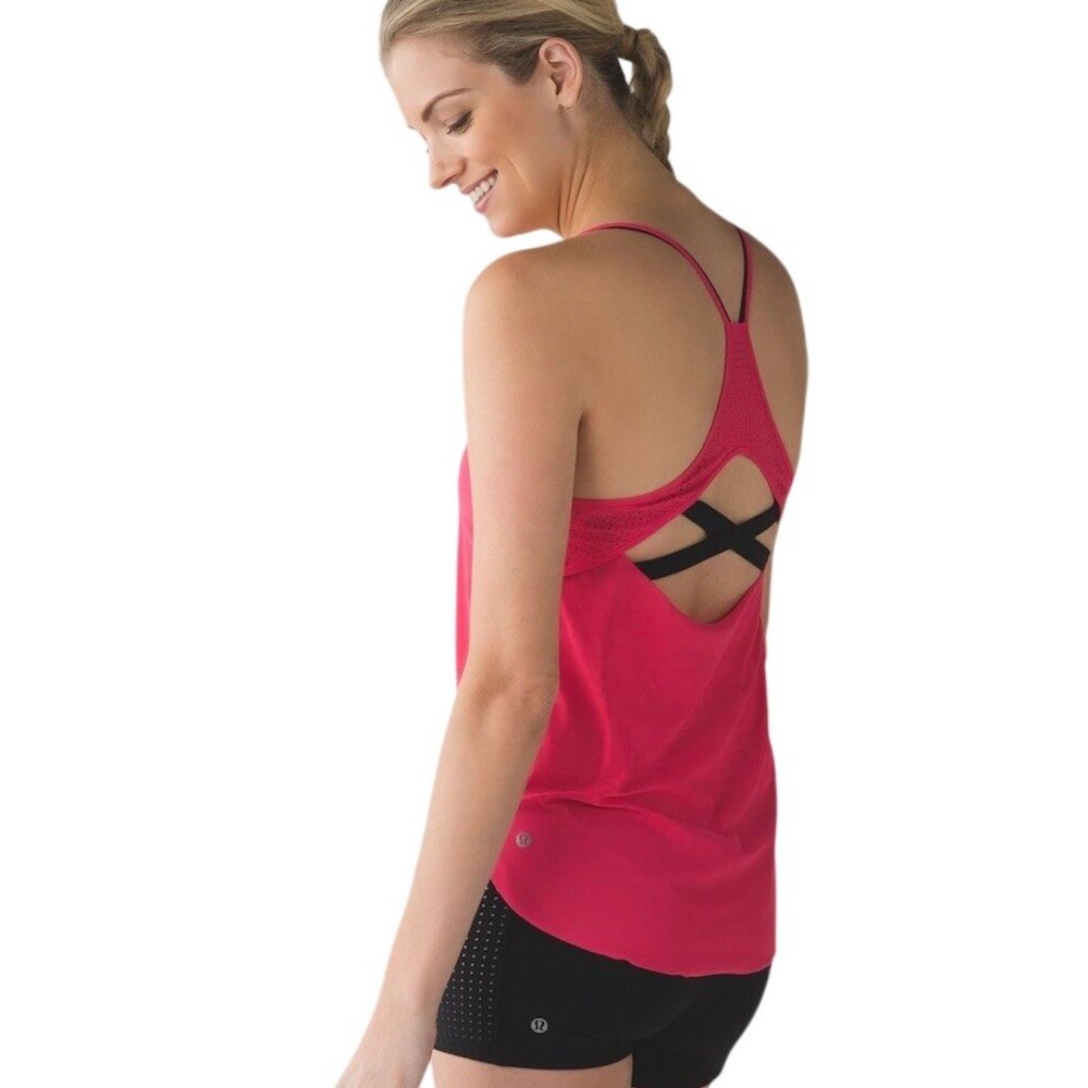 lululemon Stride To Tide Tank Top Womens Hot Pink Mesh Open Back